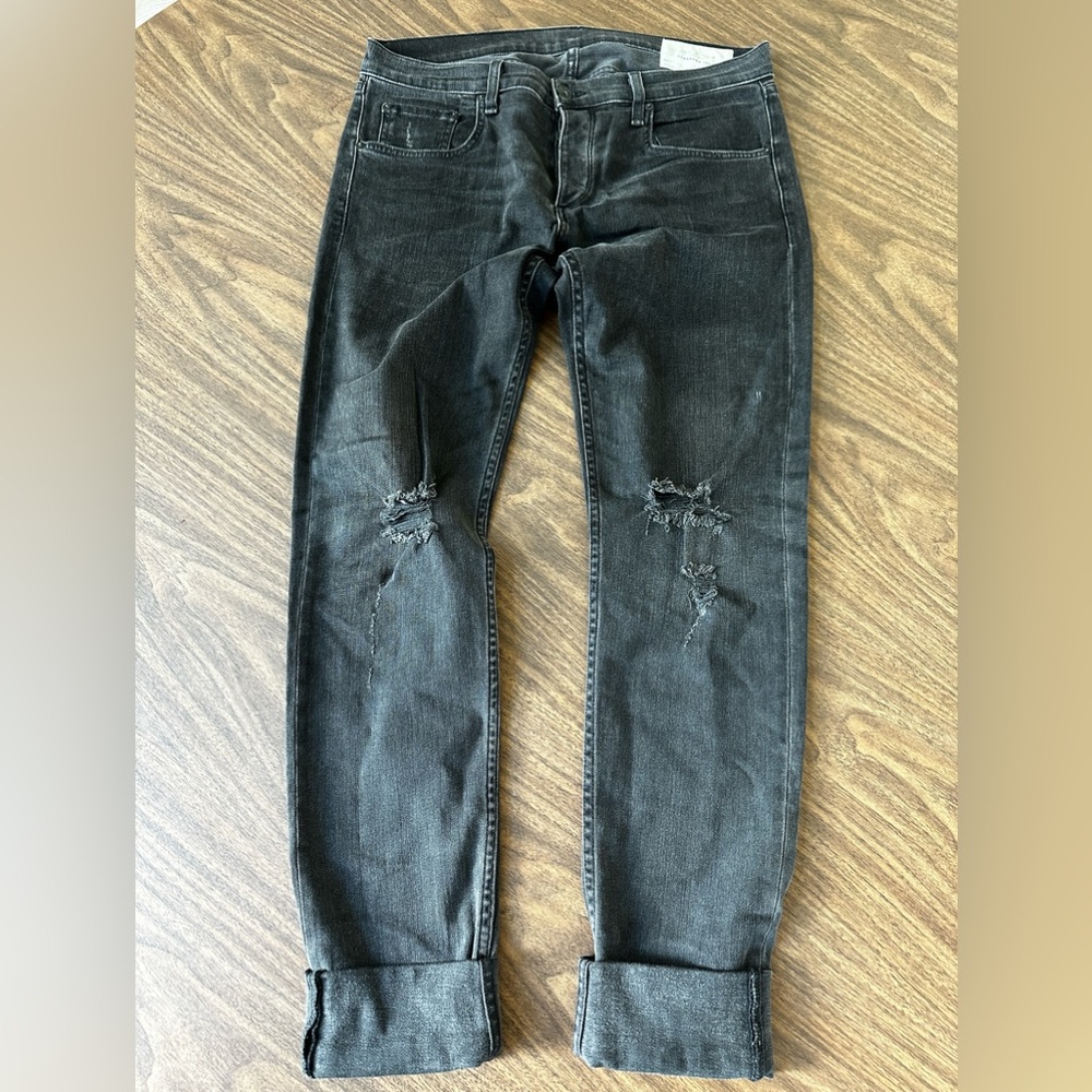 Rag & Bone black denim distressed skinny jeans size 34 waist